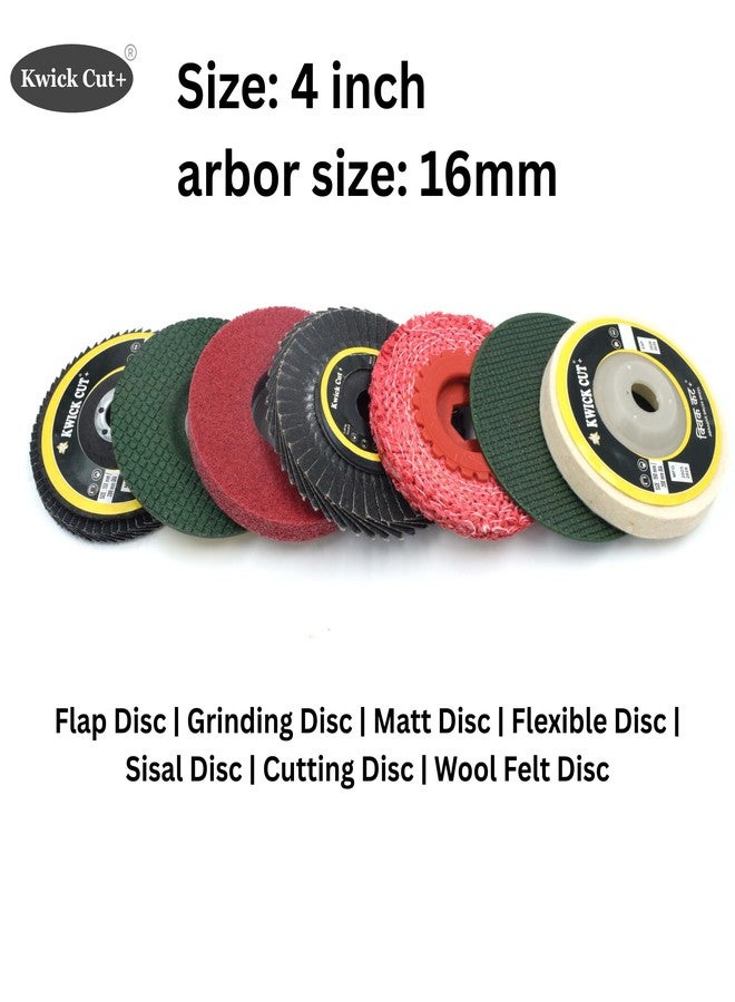 KWICK CUT + Kwick Cut+ Abrasives Polishing Disc Set 7 Pc - Flap Disc 60 Grit, Sisal Buffing Wheel, Cutting Disc, Grinding Wheel, Felt Disc, Matt Disc, Flexible Flap Disc for Metal, Steel, Wood & Surface Finishing - Image 2